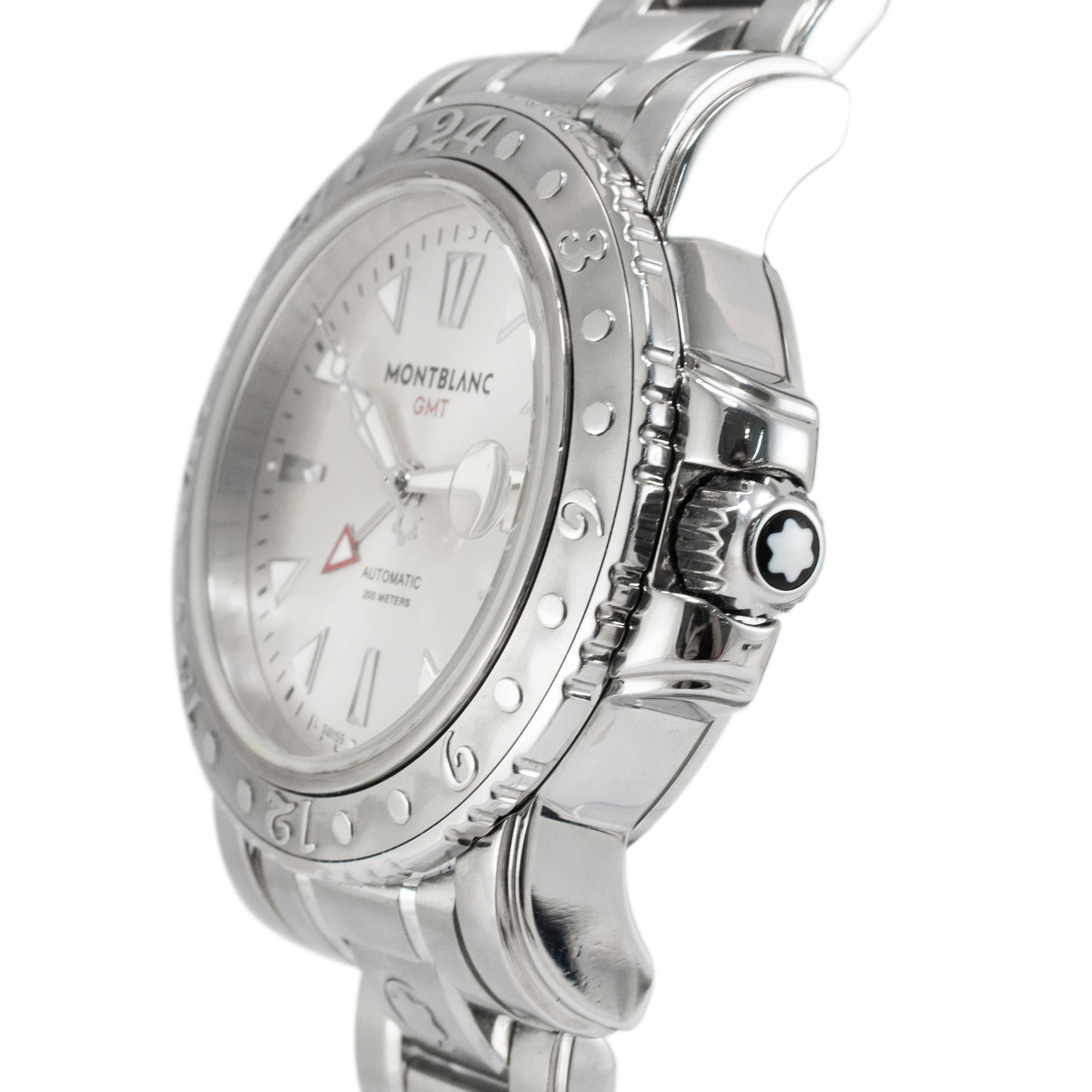 Montblanc Sport Gmt 41MM 7061 Stainless Steel Silver Dial Automatic Watch Excellent état - En vente à Houston, TX