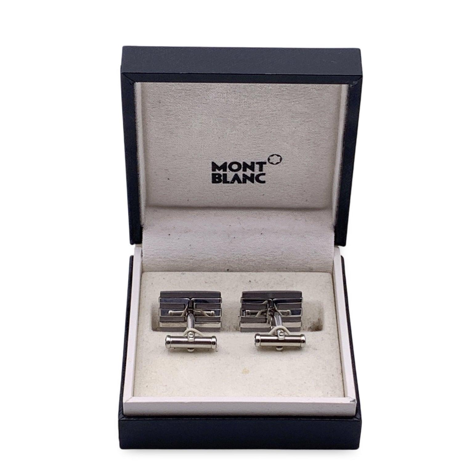 Beautiful Montblanc silver metal cufflinks. They feature striped design and Montblanc signatures on the front. Front width: 0.75nch - 2 cm. Condition A - EXCELLENT Gently used. Please, look carefully at the photos and ask for any detail. Details