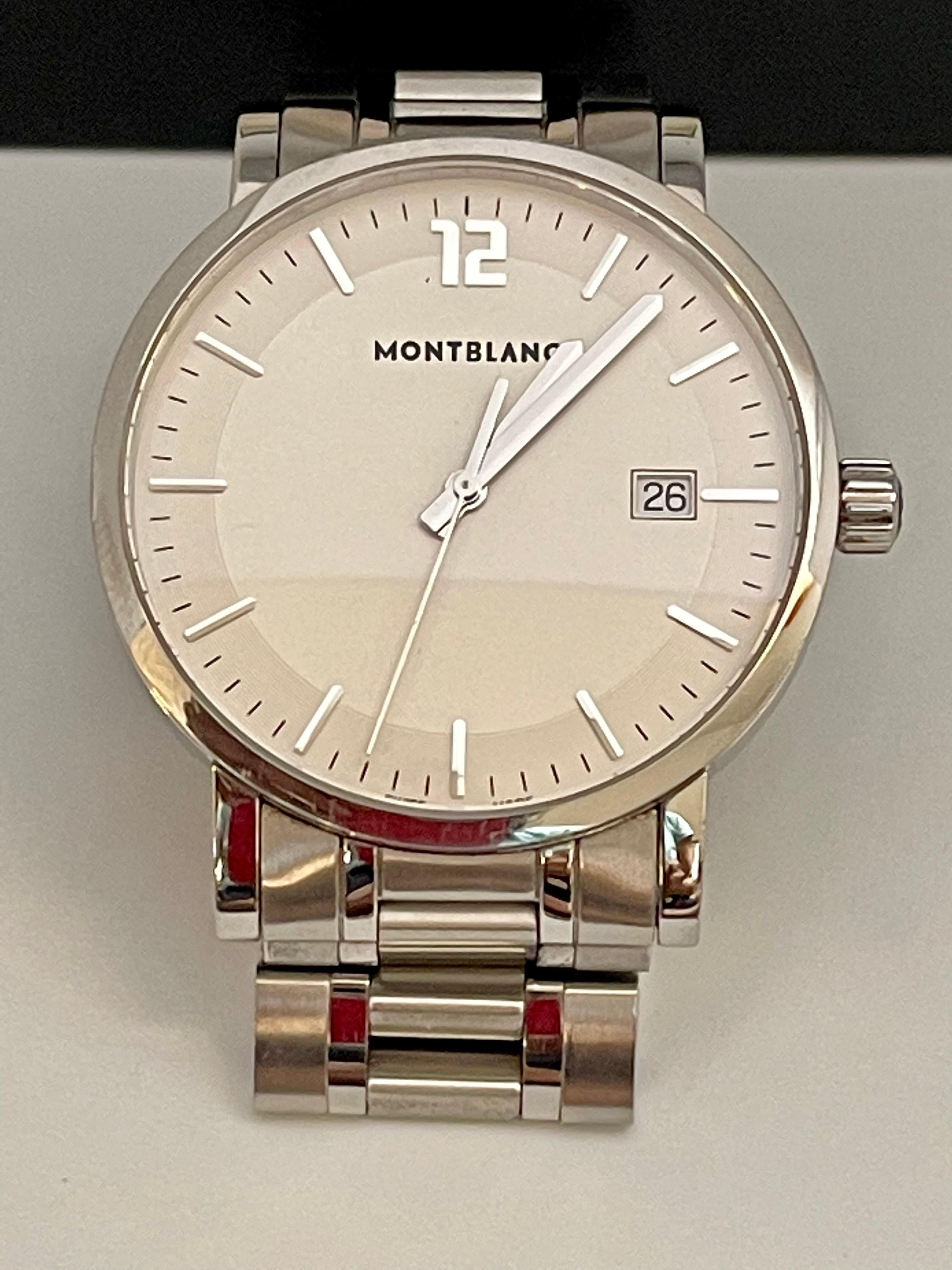 Montblanc Stainless Steel Silver Dial Men's Watch 7093, Summit 113493, Box In Excellent Condition In New York, NY