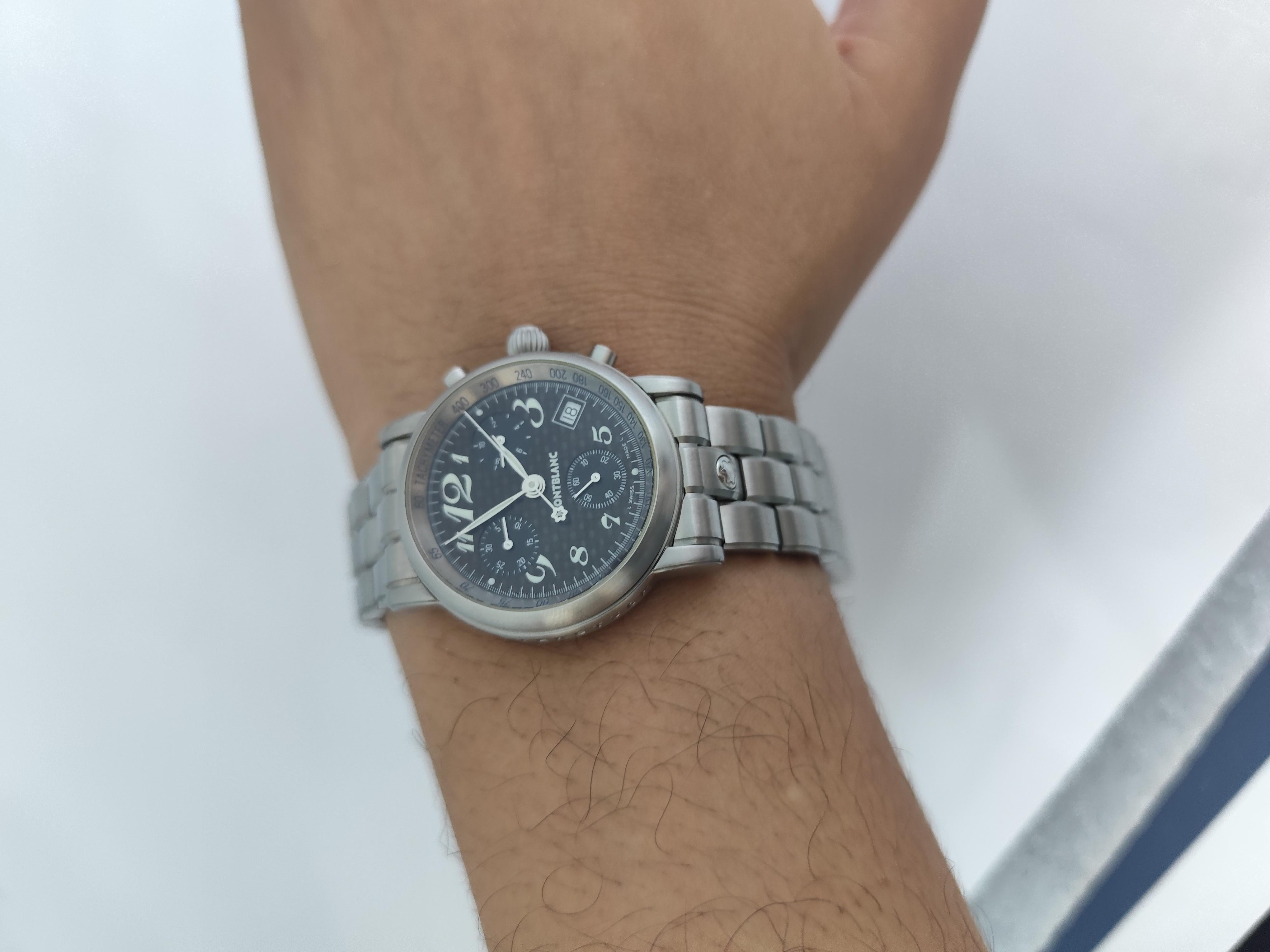 Montblanc Star Cronógrafo Star 7038 Esfera Negra Cronógrafo Acero Inoxidable Wat en Bueno estado para la venta en Toronto, CA