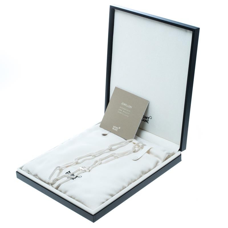 Contemporary Montblanc Star Collection Onyx & Silver Chain Link Long Necklace For Sale