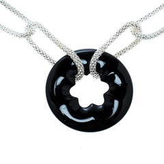 Montblanc Star Collection Onyx & Silver Chain Link Long Necklace