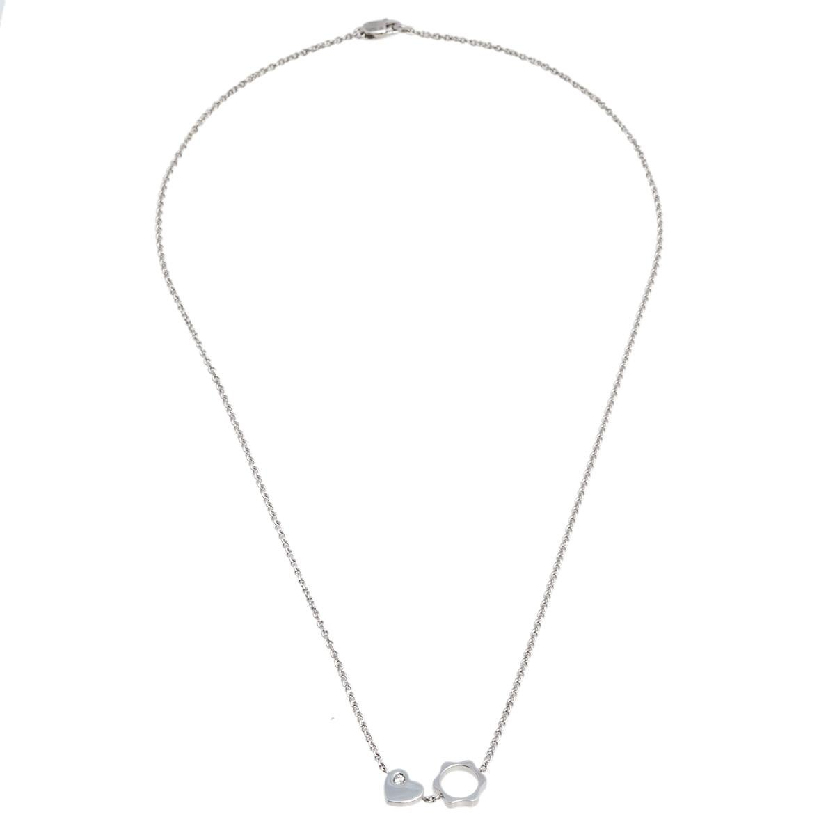 Montblanc Star Heart Charm Diamond 18K White Gold Necklace