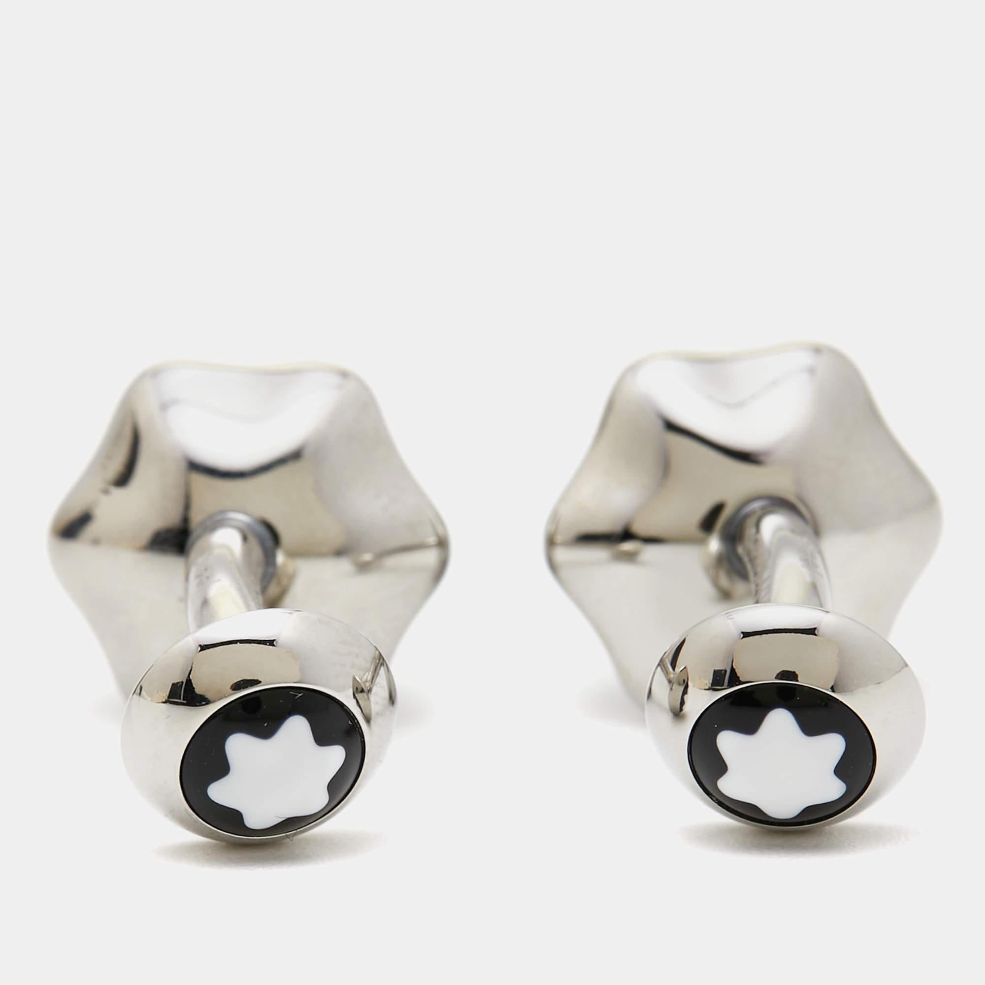 Contemporary Montblanc Star Onyx Stainless Steel Cufflinks