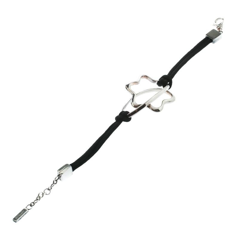 Contemporary Montblanc Star Signature Silver Black Cord Bracelet