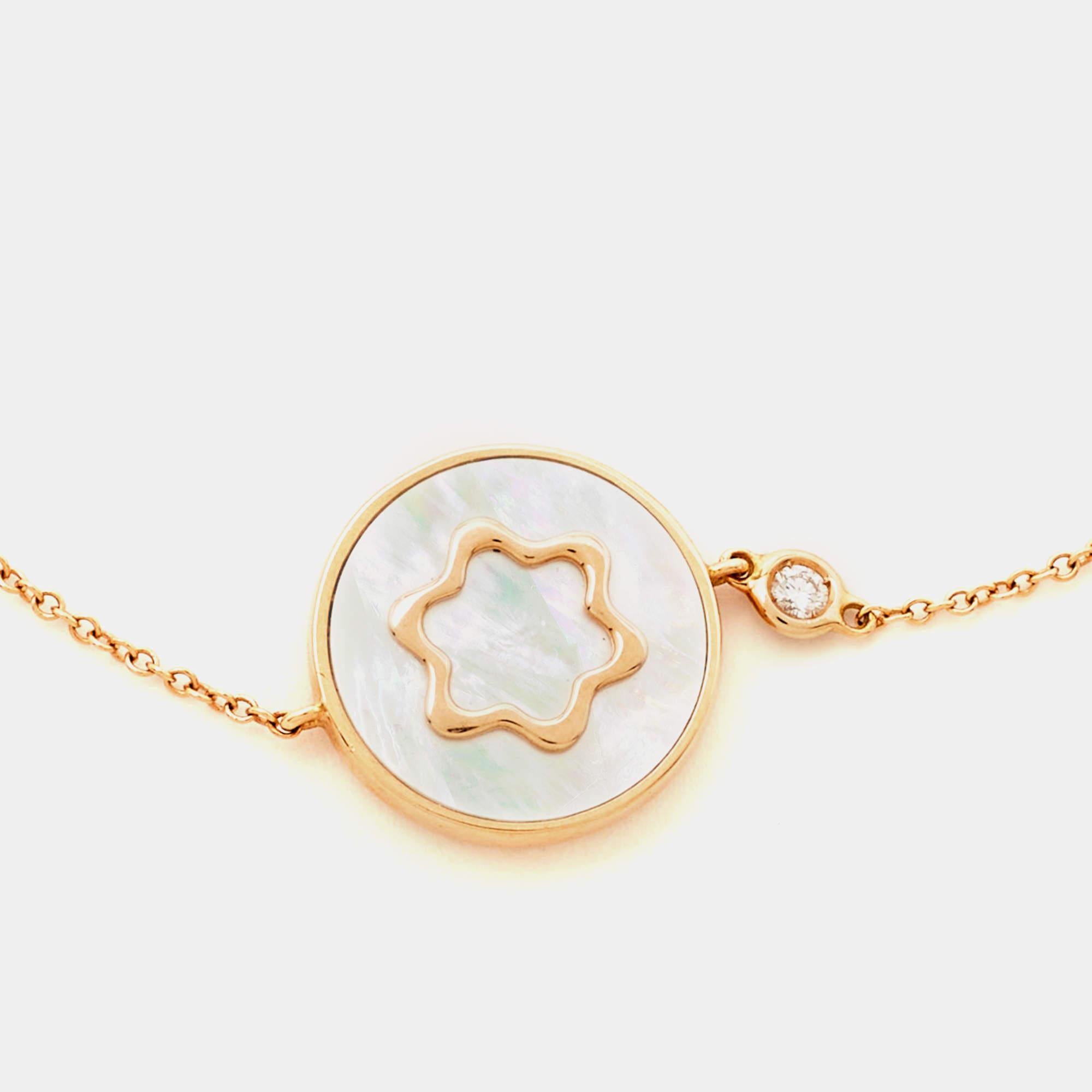 Rose Cut Montblanc Star Signet Mother of Pearl Cultured Pearl 18K Rose Gold Bracelet