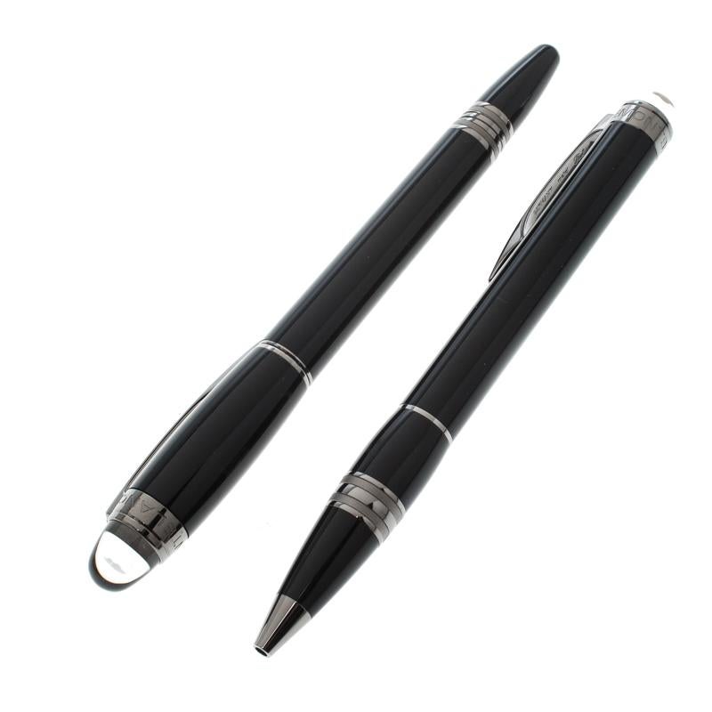 Contemporary Montblanc StarWalker Black Resin Ruthenium Coated Set Of Ballpoint Pen