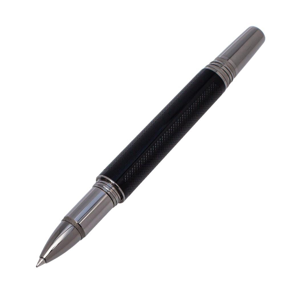 Montblanc brings you this lovely rollerball pen that has been made from guilloché resin and fitted with gunmetal-coated metal. The cap comes with a pocket clip and the star logo on the top. Filled with black ink, the pen is a creation that defines