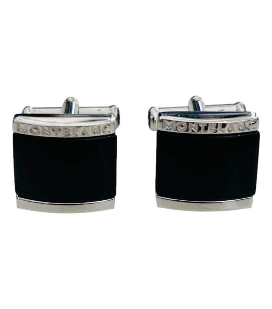 Square Cut Montblanc Sterling Silver & Onyx Cufflinks  For Sale