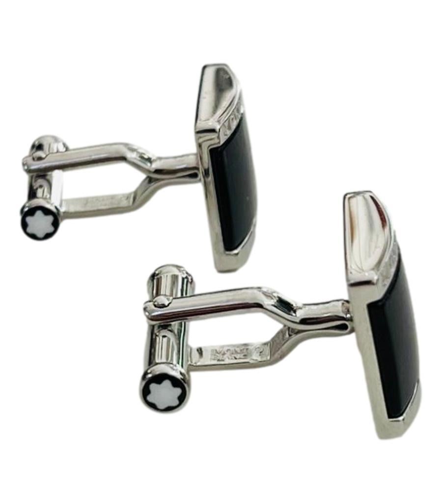 Montblanc Sterling Silver & Onyx Cufflinks  In Excellent Condition For Sale In London, GB