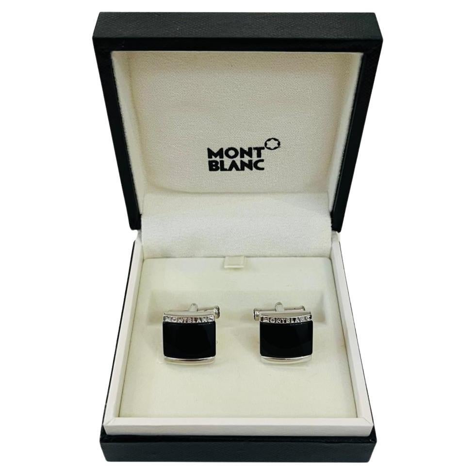 Montblanc Sterling Silver & Onyx Cufflinks  For Sale