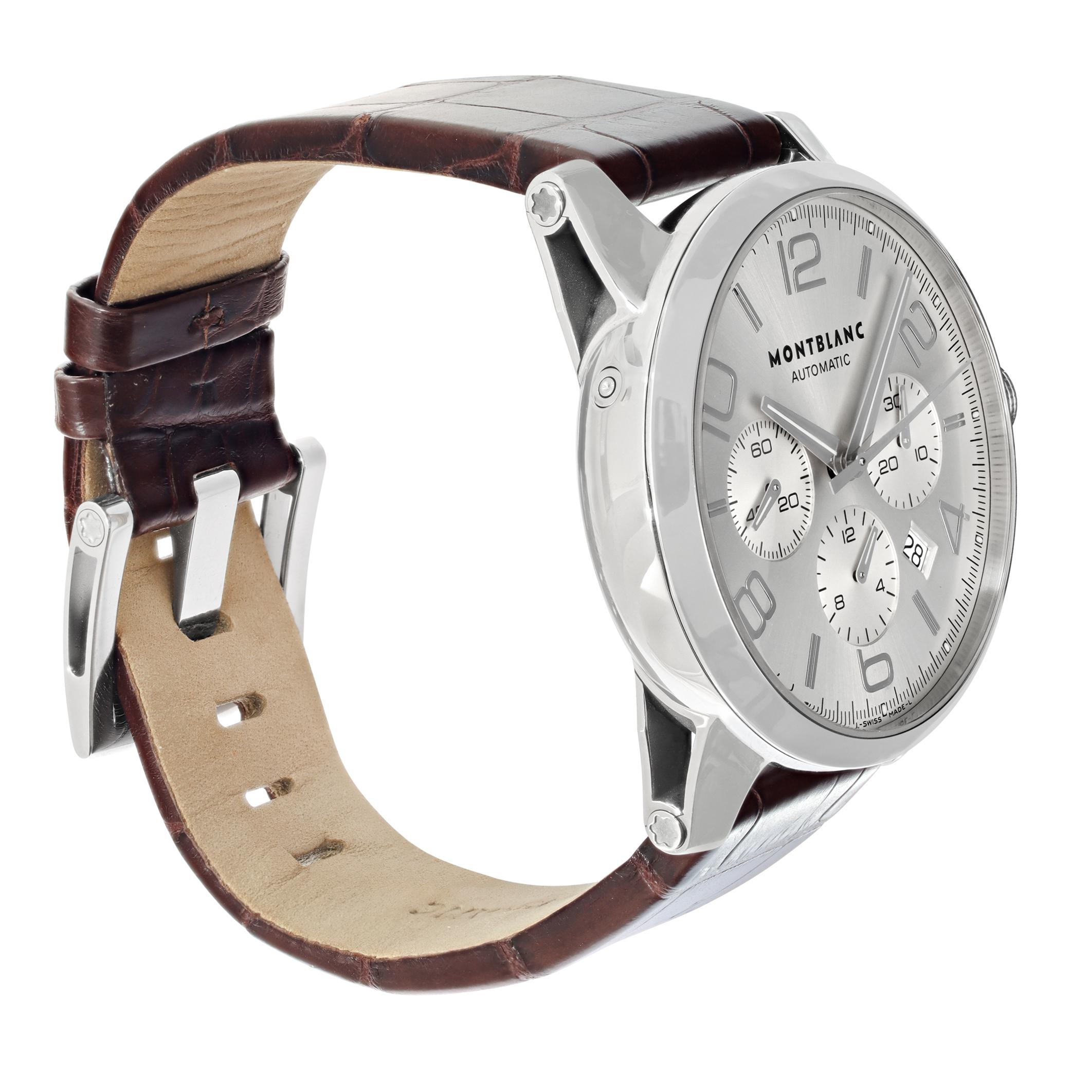 MontBlanc TimeWalker Chronograph Stainless Steel Automatic Wristwatch Ref 7069 In Excellent Condition For Sale In Surfside, FL