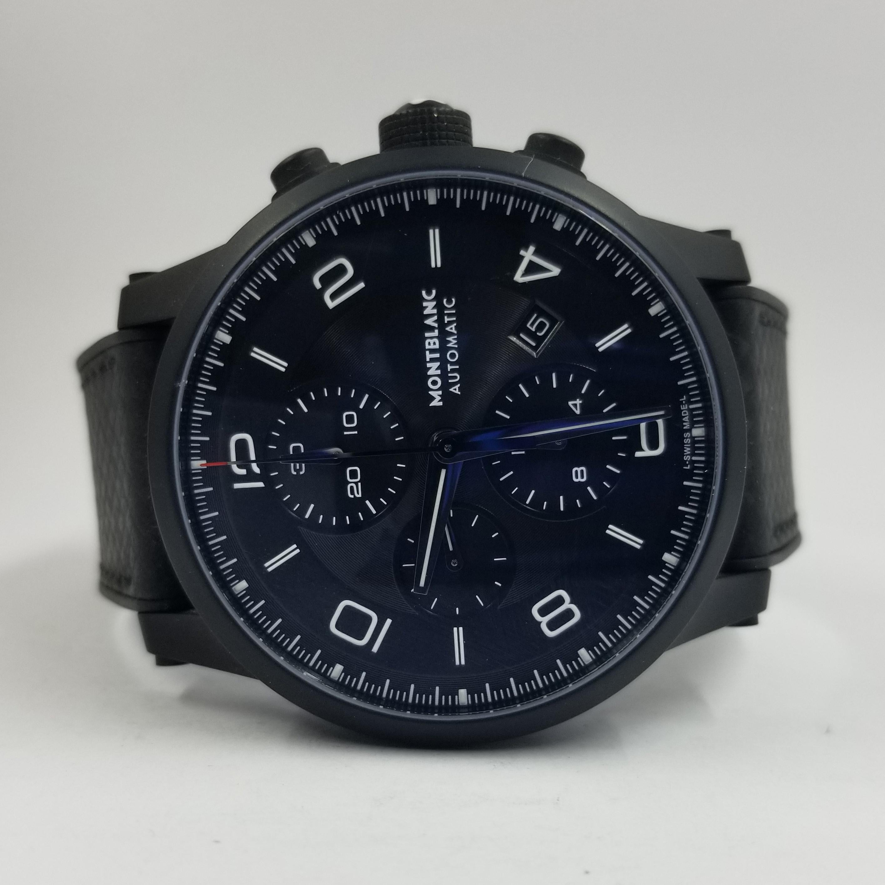 NEW Montblanc Wristwatch in DLC (Coated) Stainless Steel
$6,400 MSRP
Timewalker Collection Automatic Chronograph with Date Function
43MM Black DLC Stainless Steel Case with Black Dial and White Indicators
Scratch resistant Sapphire Crystal
Rubber