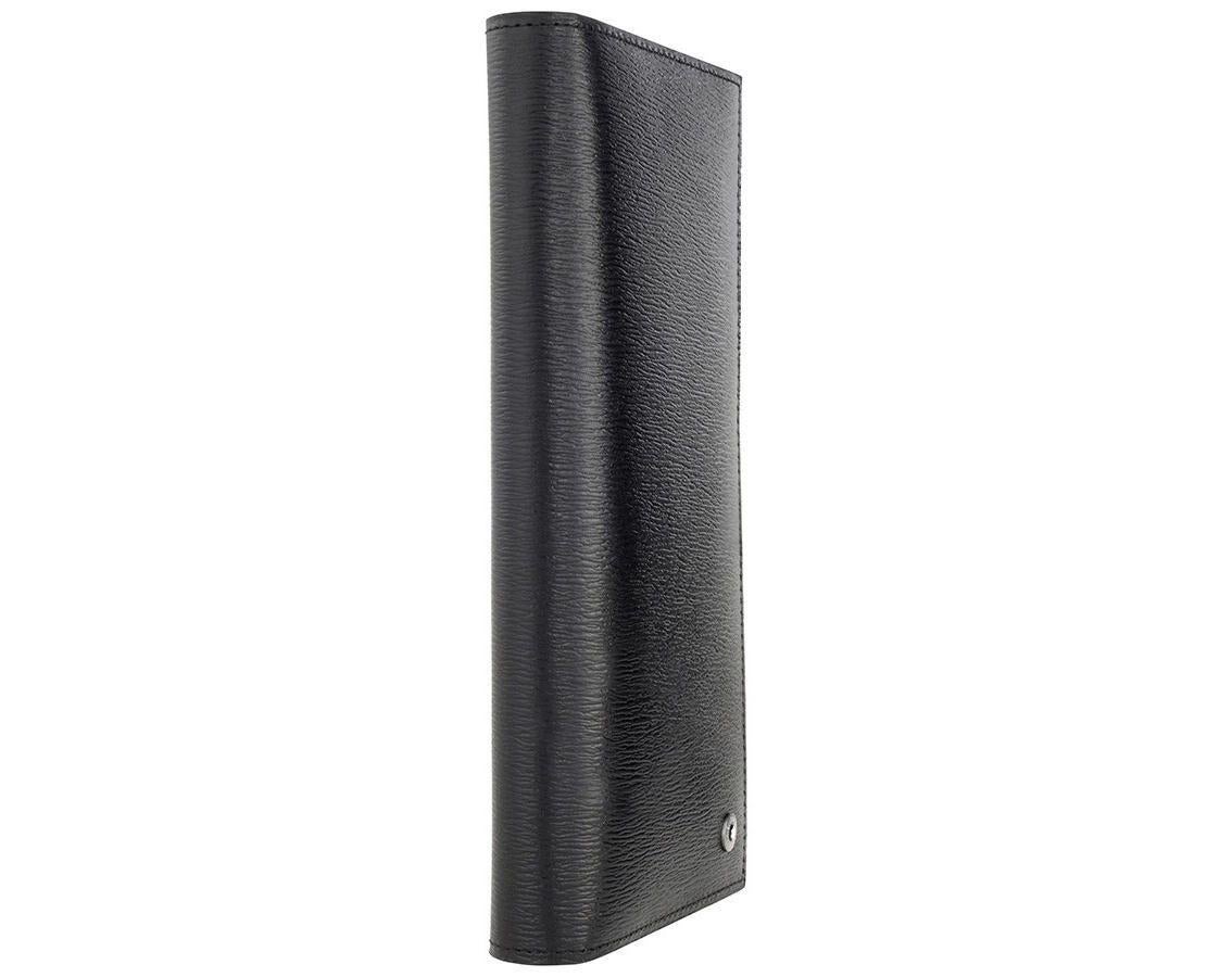 Montblanc Westside wallet crafted in black European full-grain cowhide with 6 credit card slots, two compartments for cash, and 3 additional pockets. Dimensions: 3.5 x 7