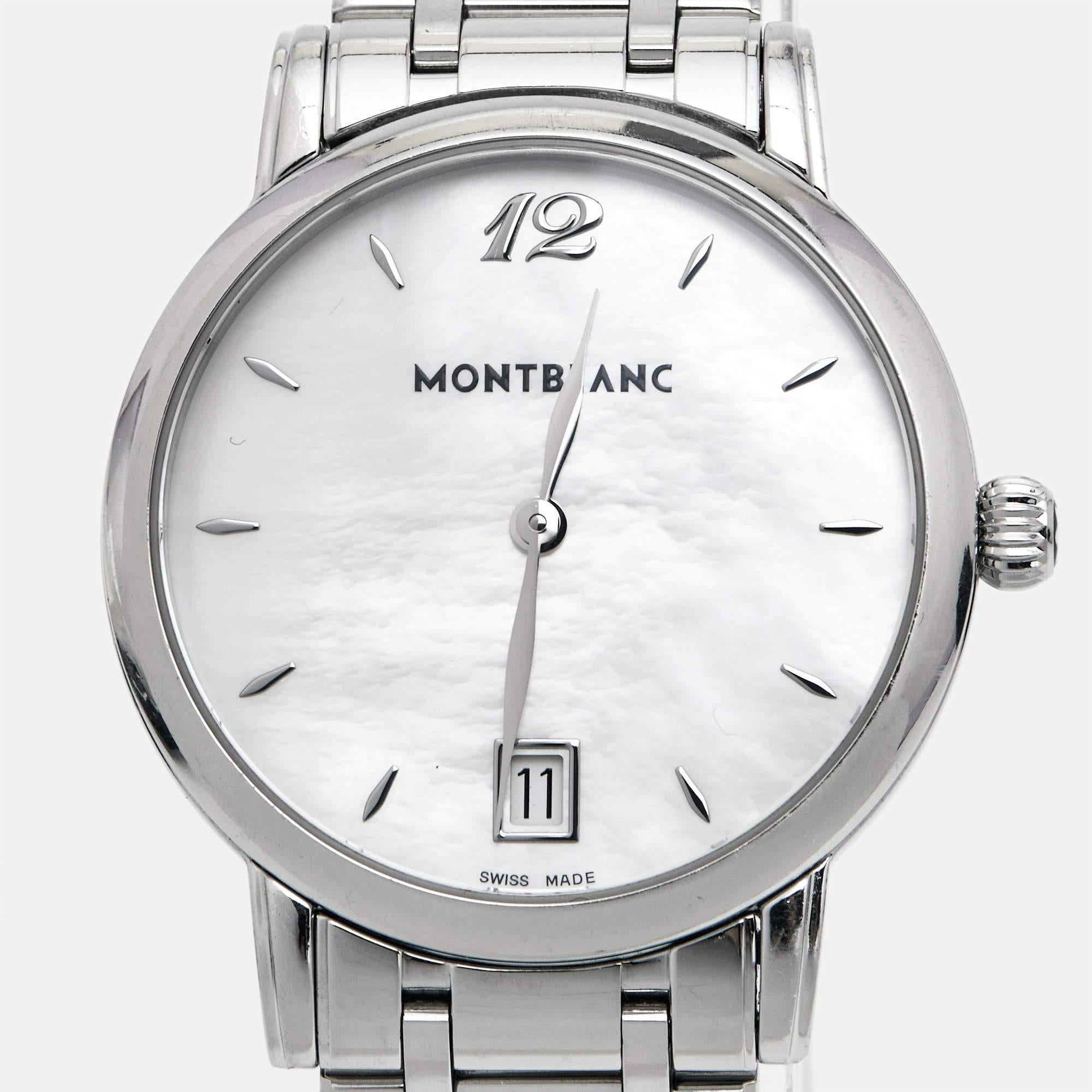 Montblanc White Mother Of Pearl Stainless Steel Star Classique 108764 Women's  2