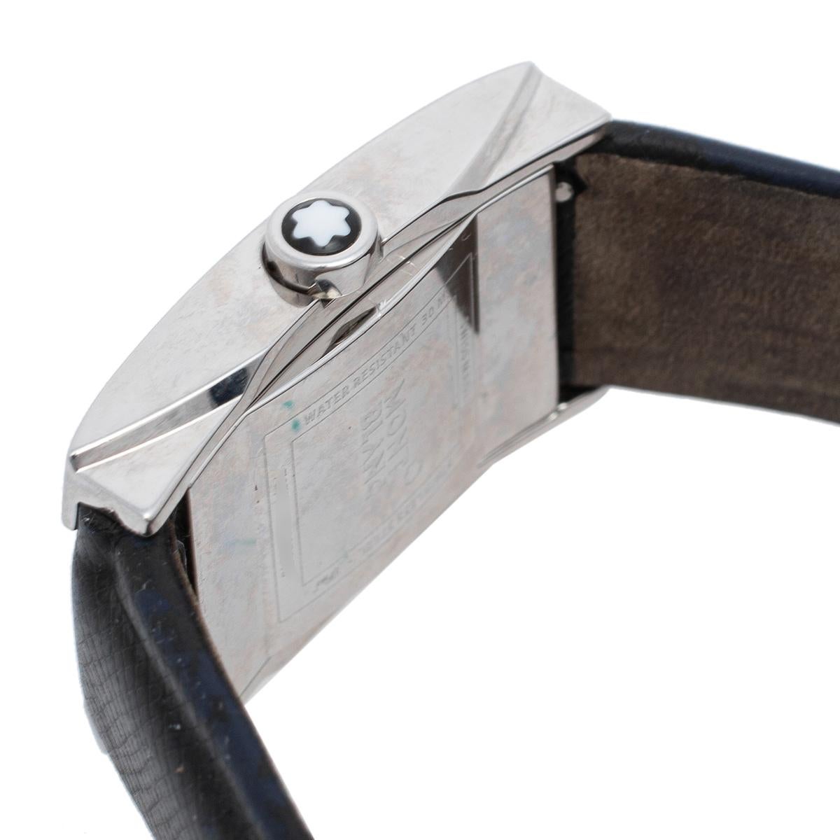 Contemporary Montblanc White Stainless Steel Leather Profile 7077 Women's Wristwatch 23 mm