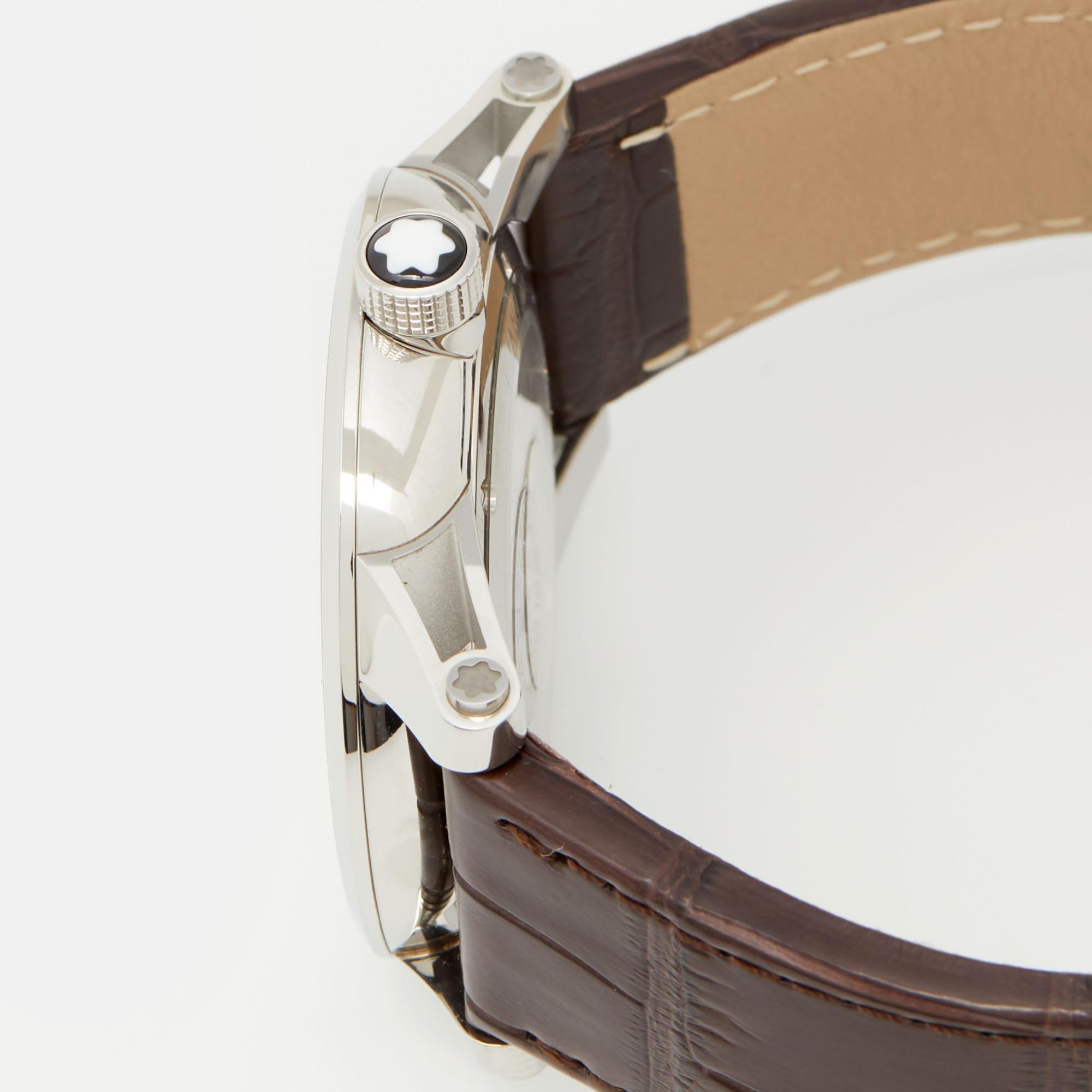 Montblanc White Stainless Steel Leather Timewalker 110340 Men's Wristwatch 39 mm 1