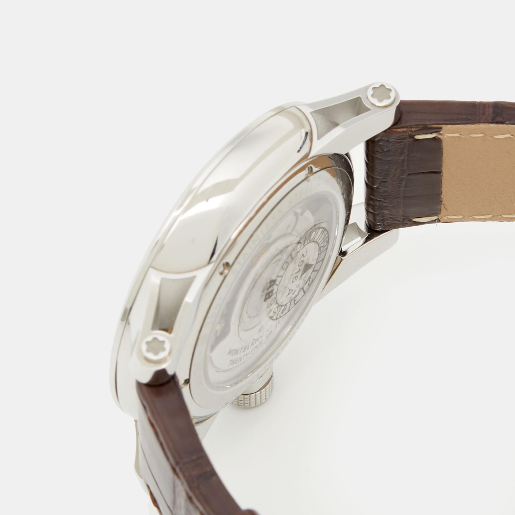 Montblanc White Stainless Steel Leather Timewalker 110340 Men's Wristwatch 39 mm 2