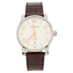 Montblanc White Stainless Steel Leather Timewalker 110340 Men's Wristwatch 39 mm