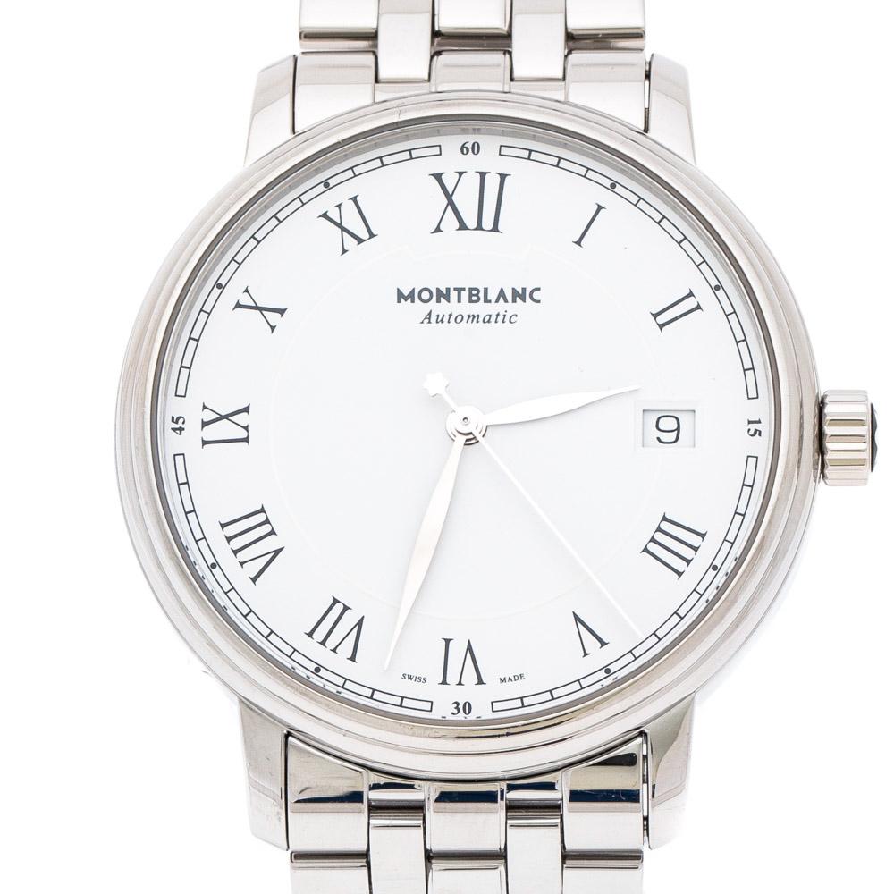 Contemporary Montblanc White Stainless Steel Tradition 112632 Men's Wristwatch 36 mm