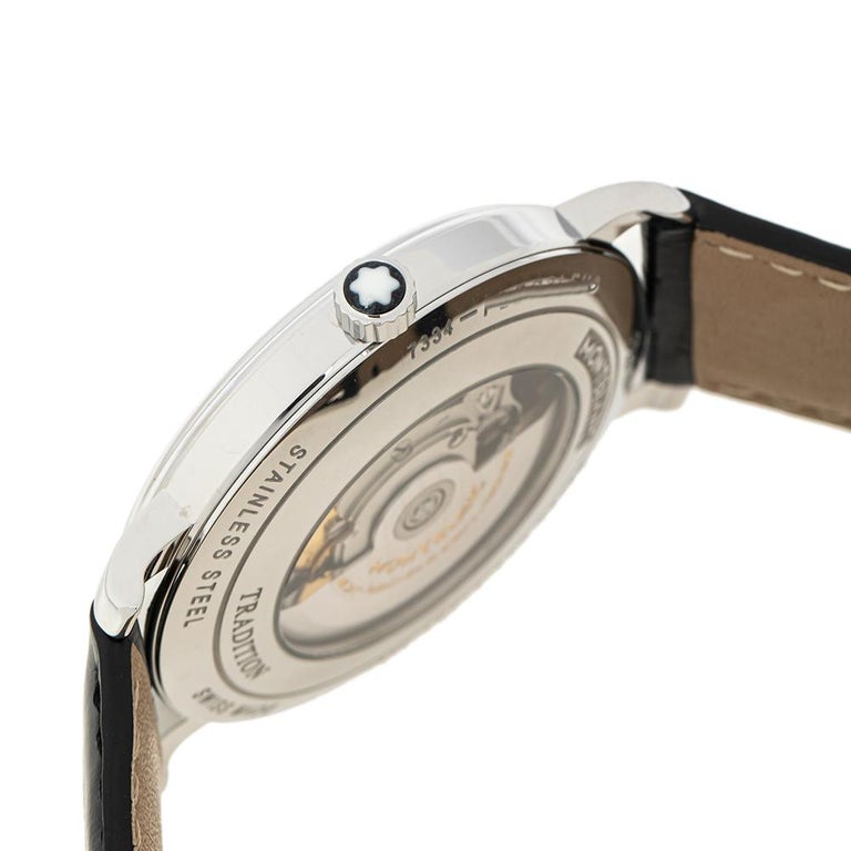 Montblanc White Stainless Steel Tradition 7334 Men's Wristwatch 40 mm In Good Condition In Dubai, Al Qouz 2