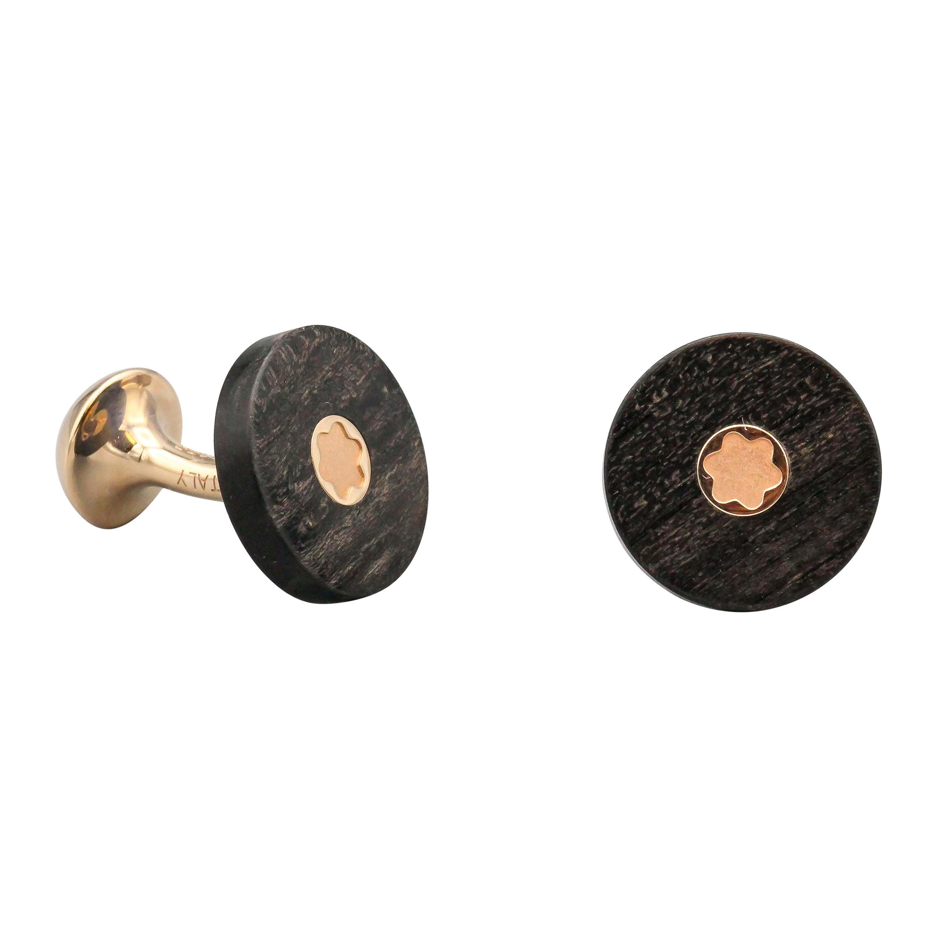 Montblanc Wood and 18k Rose Gold Cufflinks