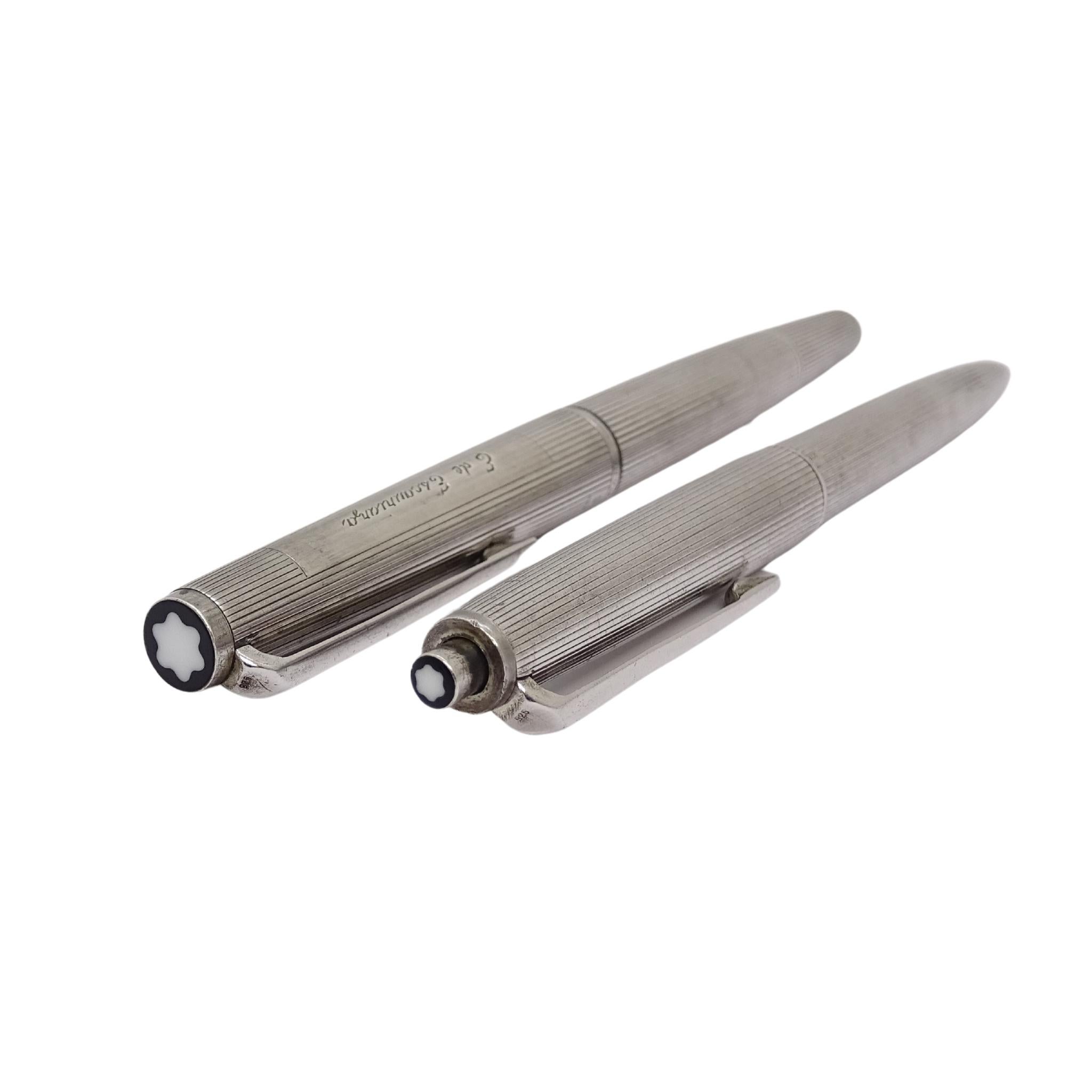 Montblanc Schreibset, 1266 Kugelschreiber und 1666 Druckbleistift, 925 Silber, 80er Jahre 10