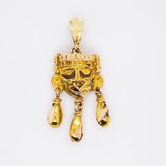 Monte Alban Gold Mask Pendant "Xipe Totec" Oaxaca Tomb Mexico Aztec 14K Necklace