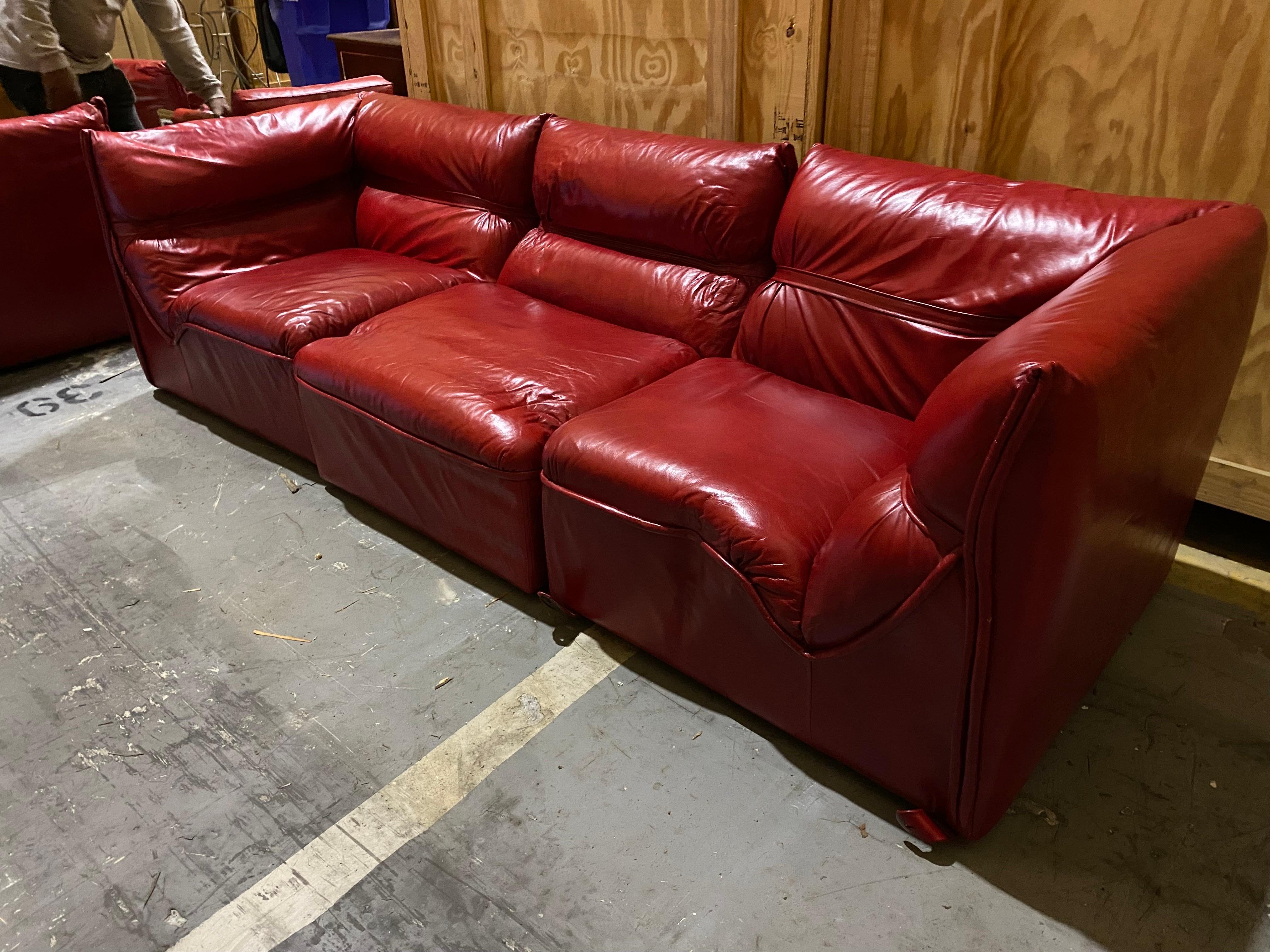 'Monte Carlo' Red Leather Sectional, by Mariani for Pace Collection 3