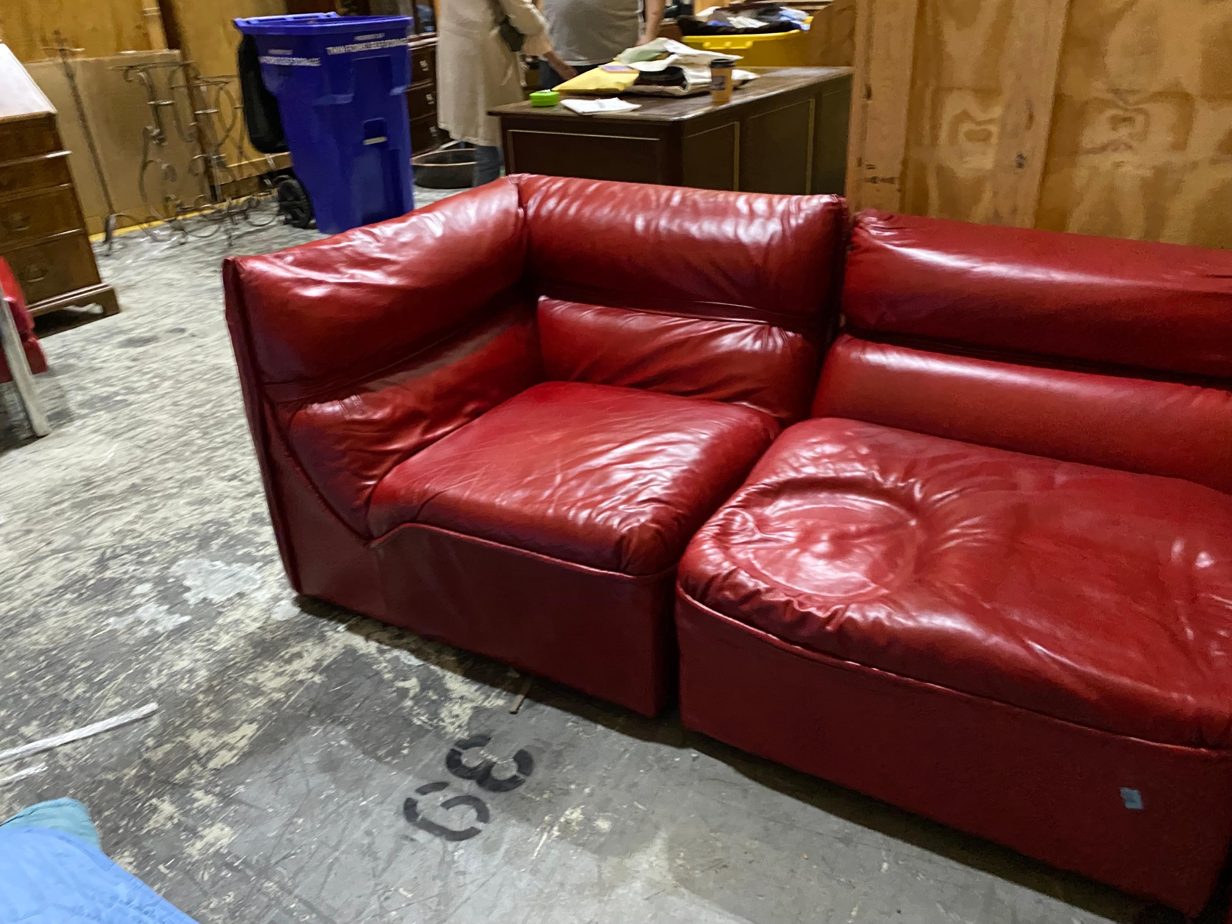 'Monte Carlo' Red Leather Sectional, by Mariani for Pace Collection 5