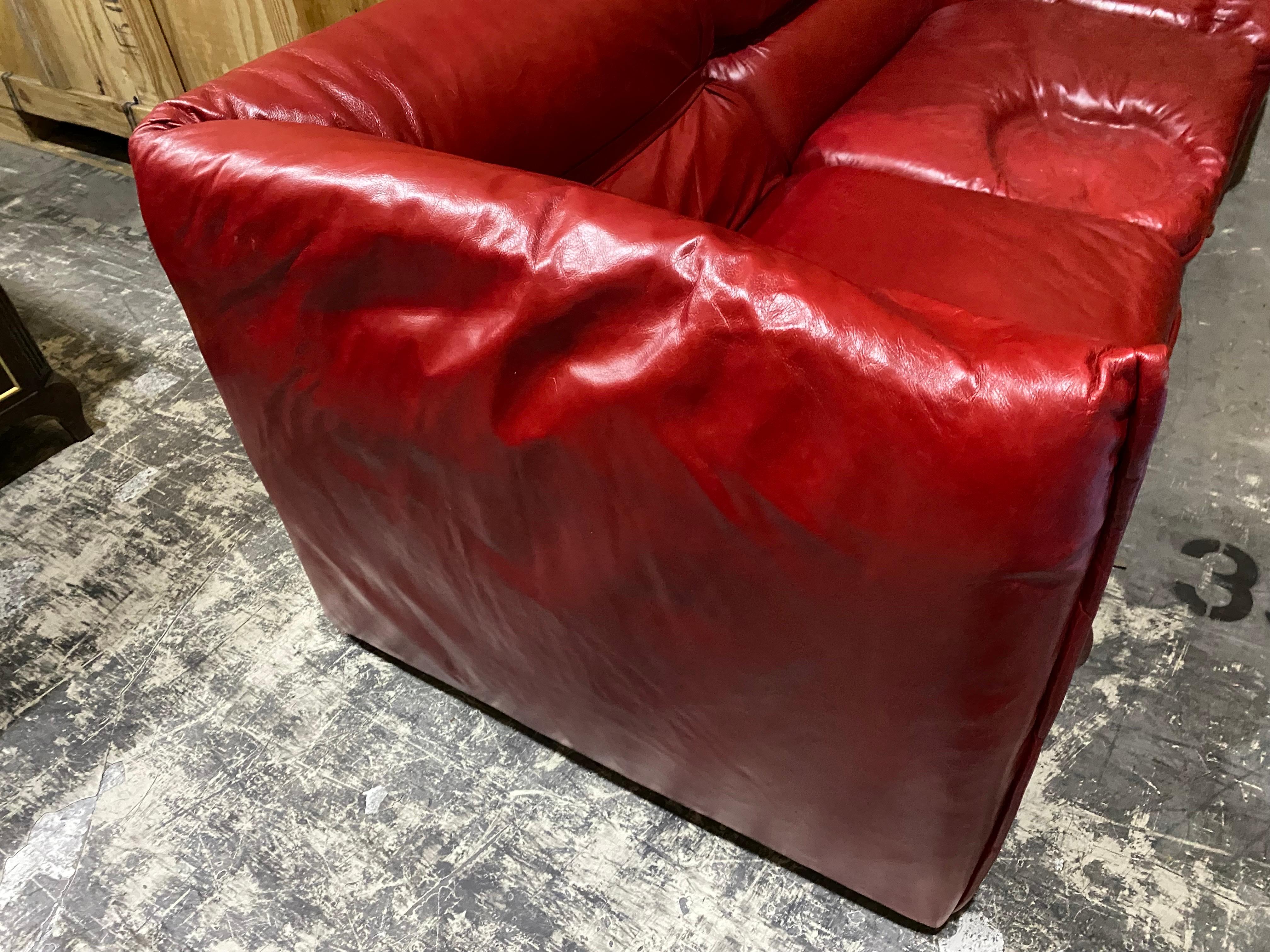 'Monte Carlo' Red Leather Sectional, by Mariani for Pace Collection For Sale 6