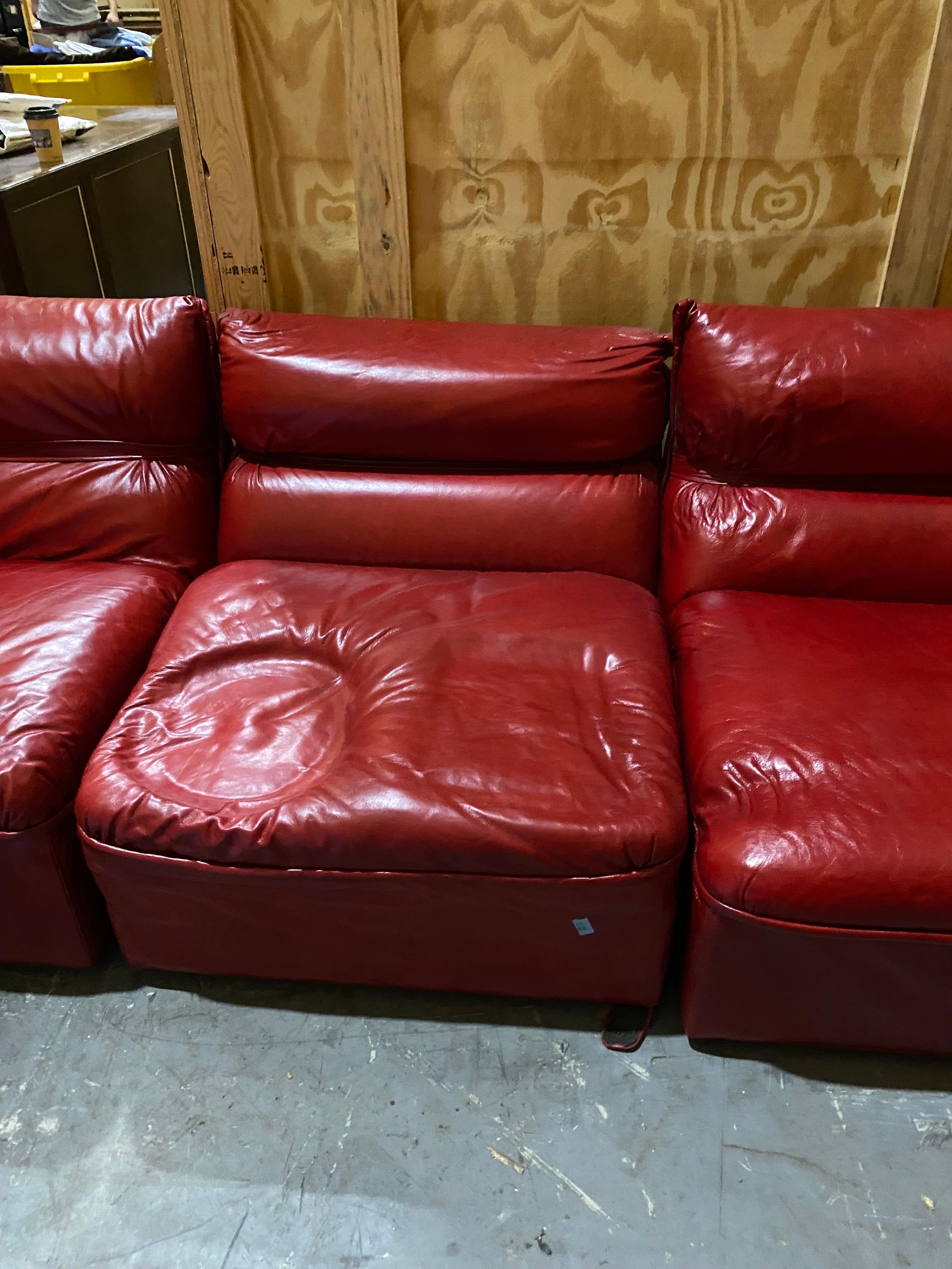 American 'Monte Carlo' Red Leather Sectional, by Mariani for Pace Collection