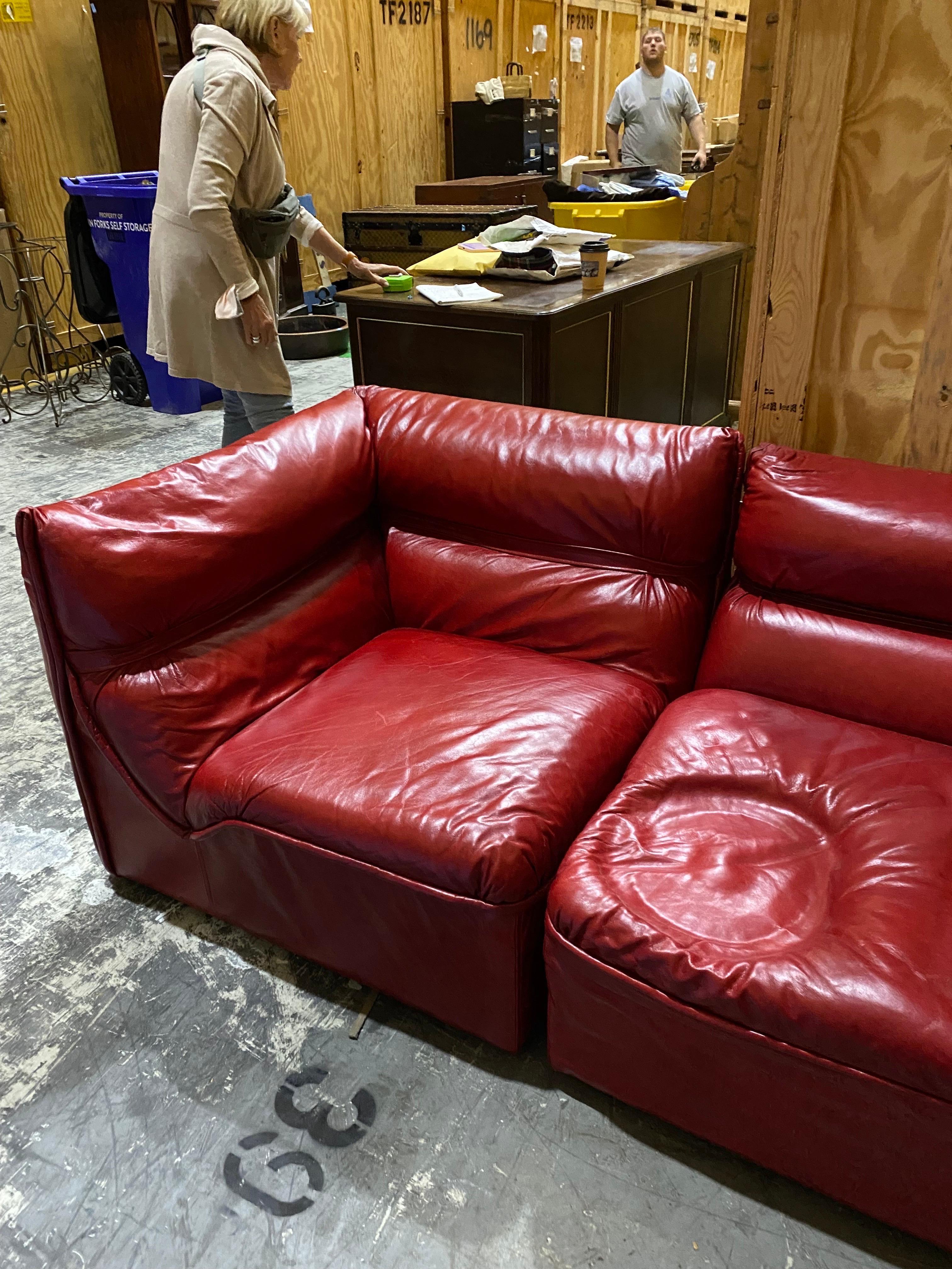 20th Century 'Monte Carlo' Red Leather Sectional, by Mariani for Pace Collection