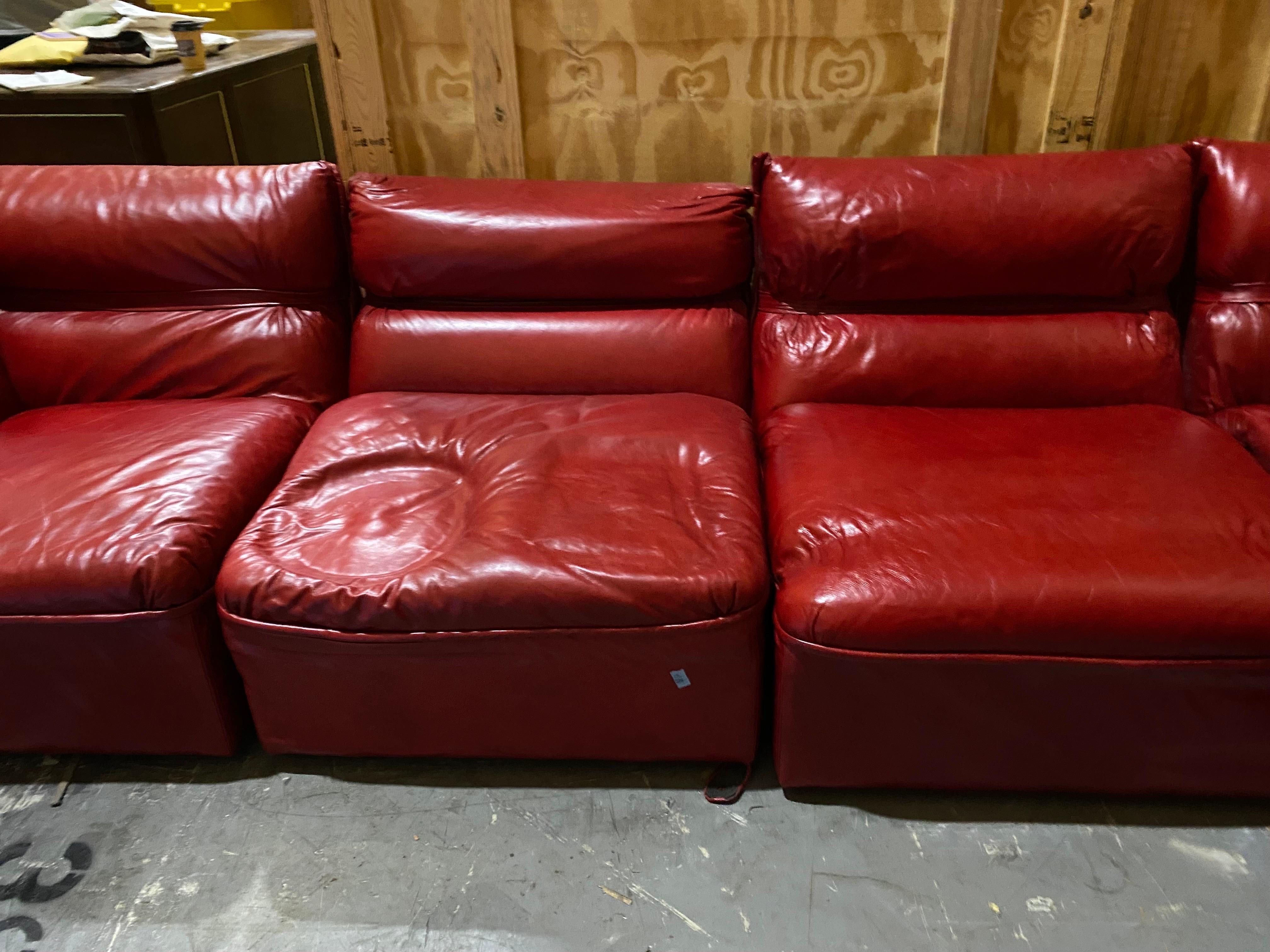 'Monte Carlo' Red Leather Sectional, by Mariani for Pace Collection 1