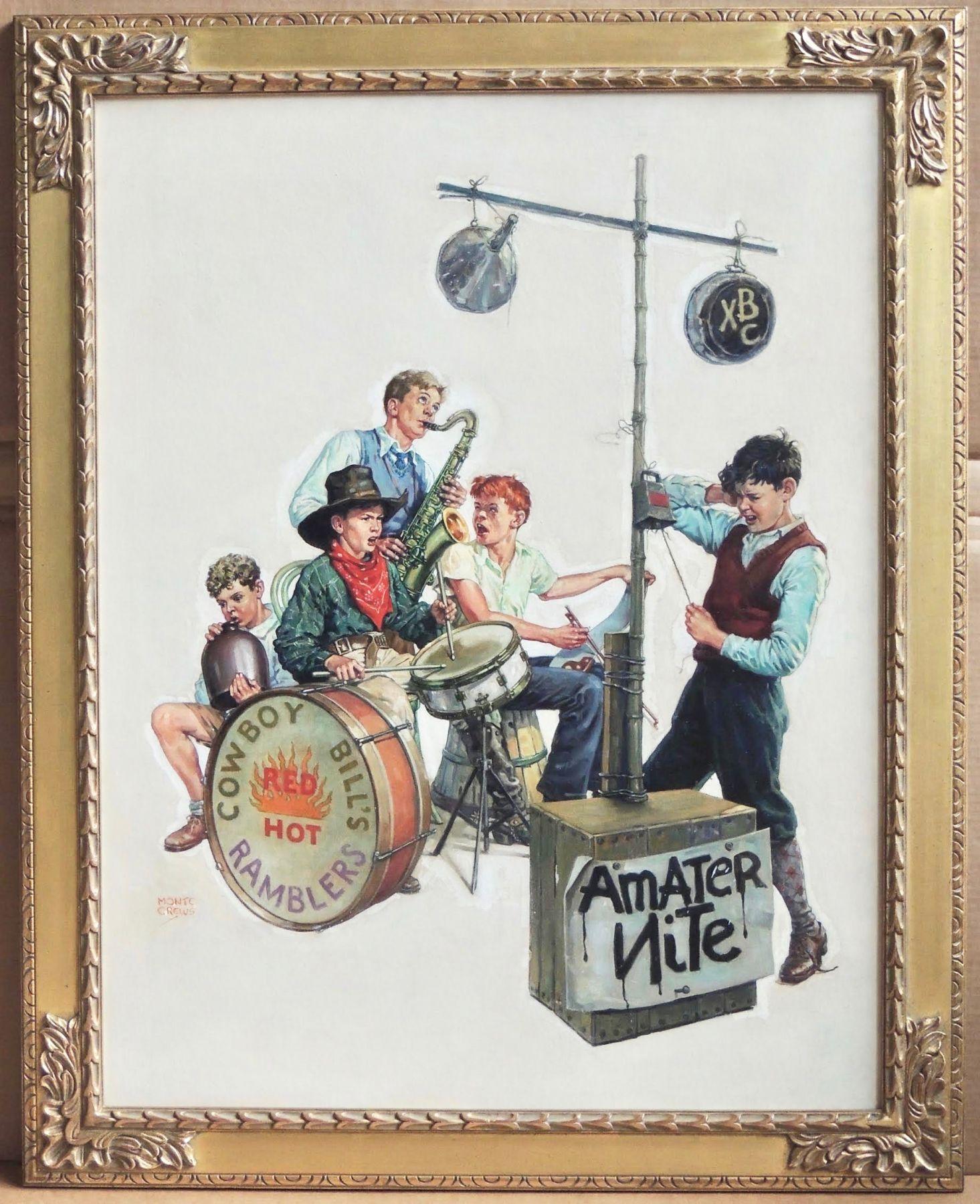 Amateur Nite - Cowboy Bill's Ramblers, The Saturday Evening Post cover, Jan - Painting by Monte Crews