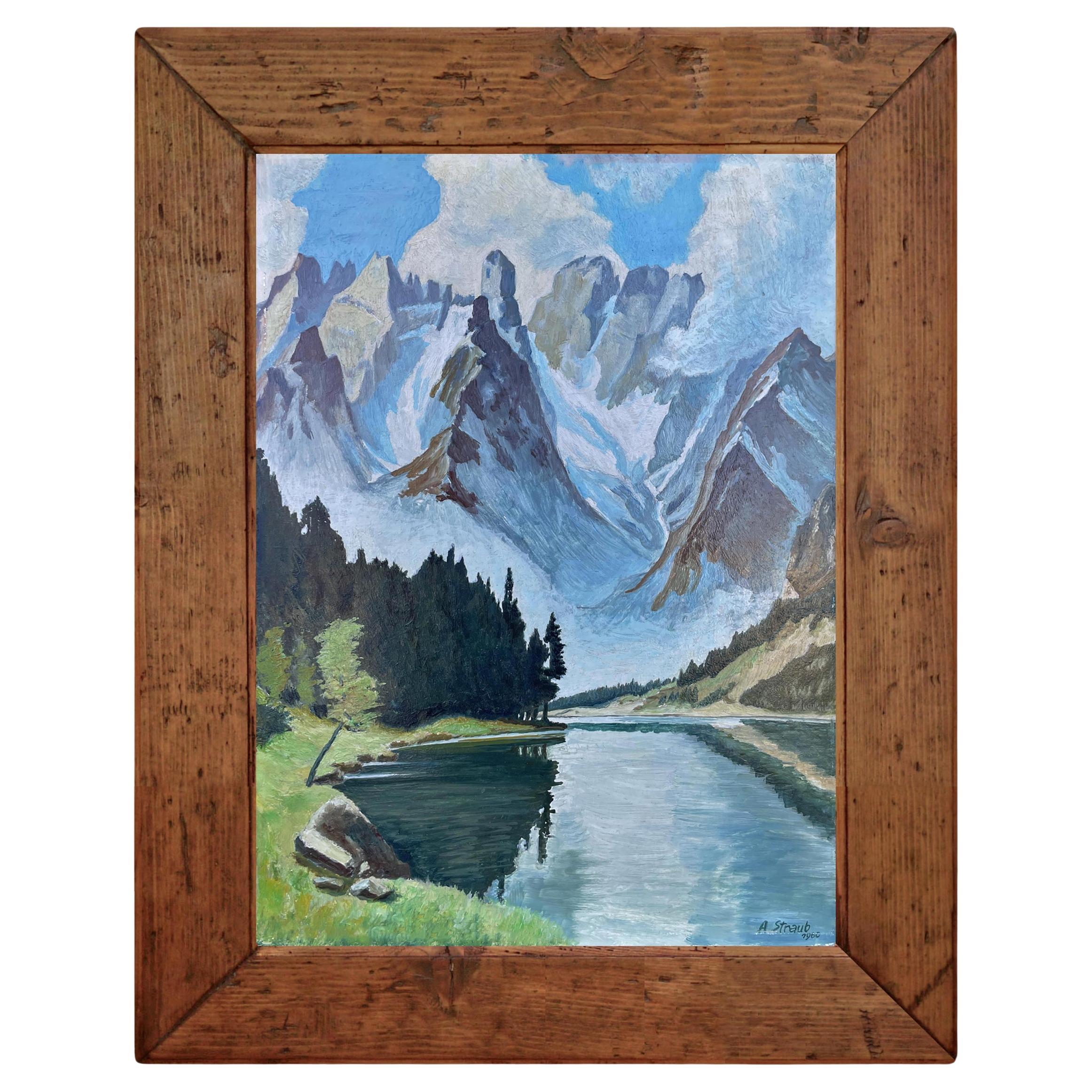 Monte Cristallo and Lake Landro Oil on Board For Sale