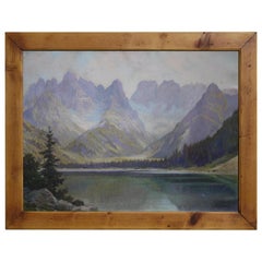 Monte Cristallo, Oil on Canvas Dolomites Mountain Landscape Painting, 1920