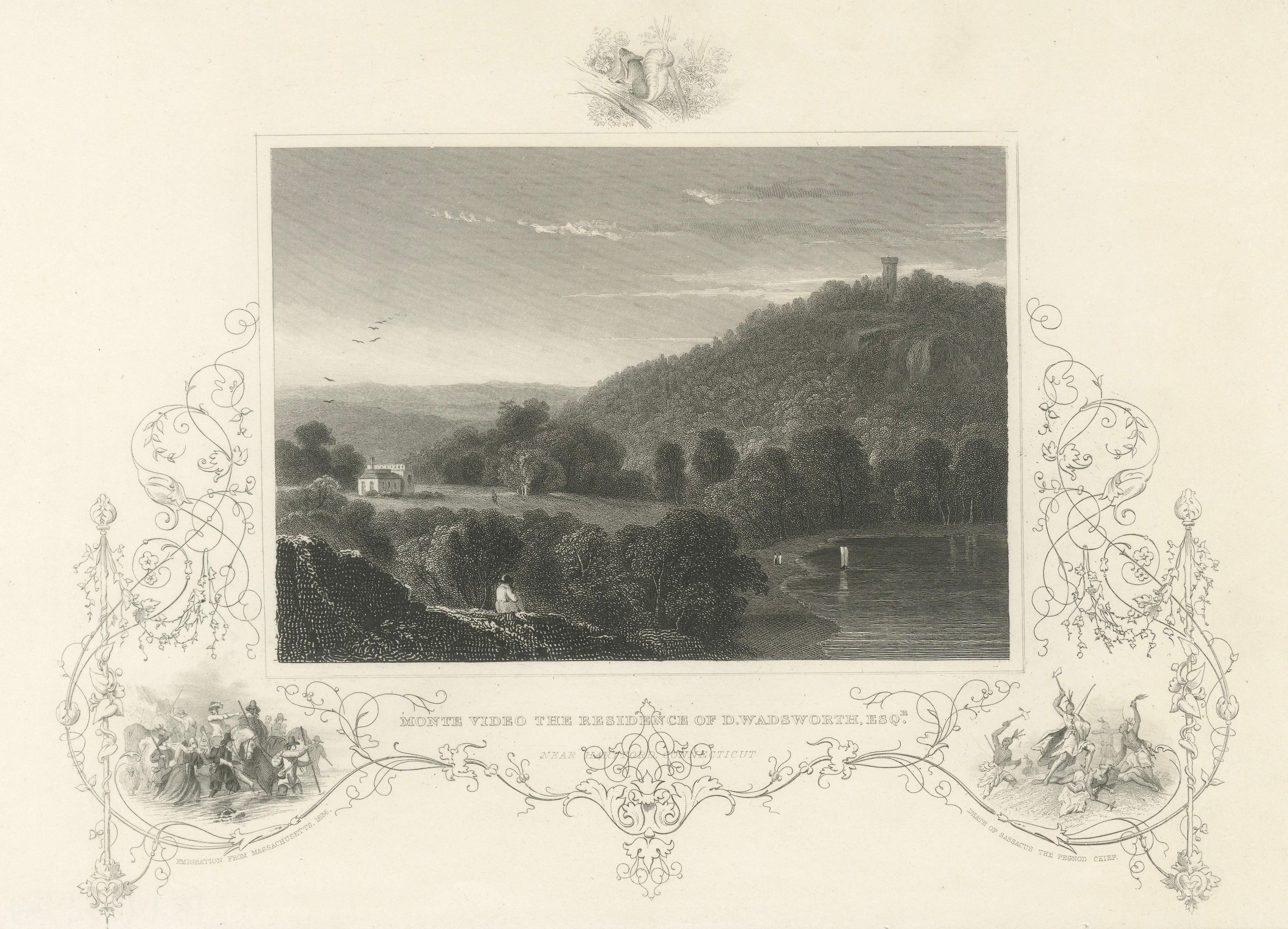 Monte Video Residence Antique Engraving, Connecticut View, c.1830
