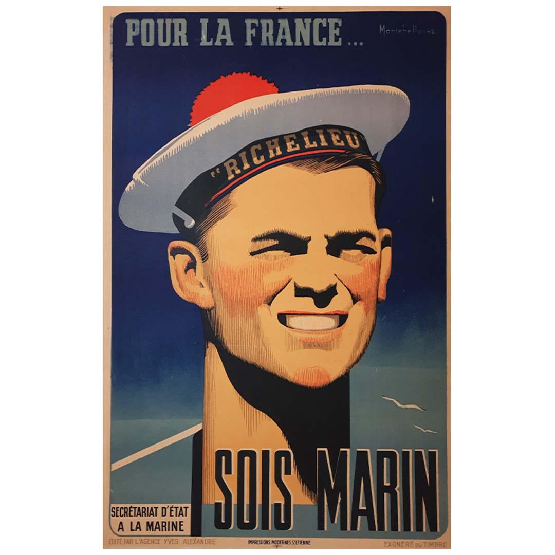 1942 Original propaganda poster during World War II - For France... Be a sailor For Sale 1