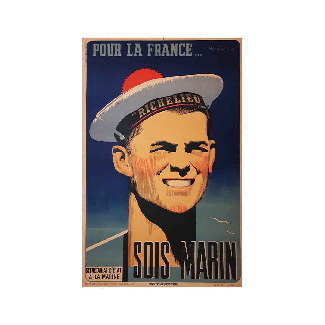Original Propagandaplakat während des Zweiten Weltkriegs aus dem Jahr 1942 – für Frankreich Sei ein Seemann – Print von Montebello