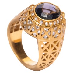 Montebello 18 Karat Yellow Gold "Bangalore" Ring Iolite Diamonds Brilliant