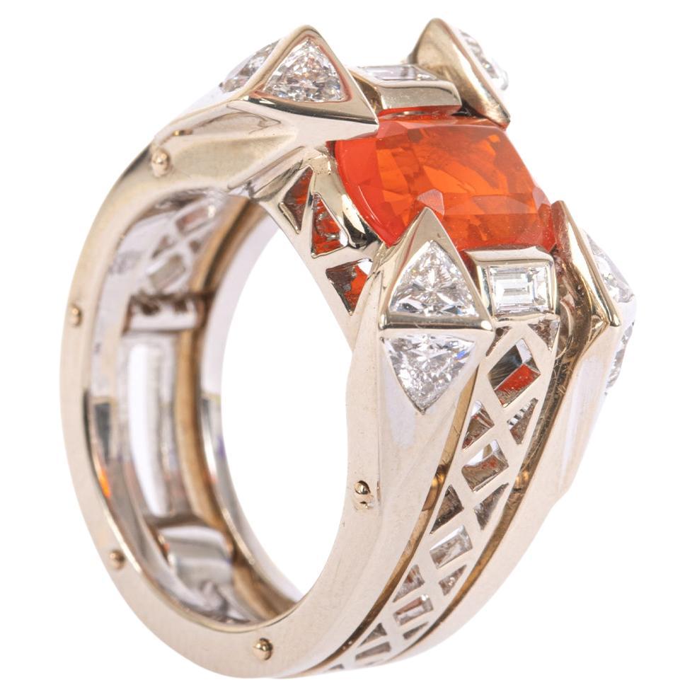 Giancarlo Montebello 18K Y. Gold "Royal" Ring Ct. 3 Fire Opal Baguette Diamonds For Sale