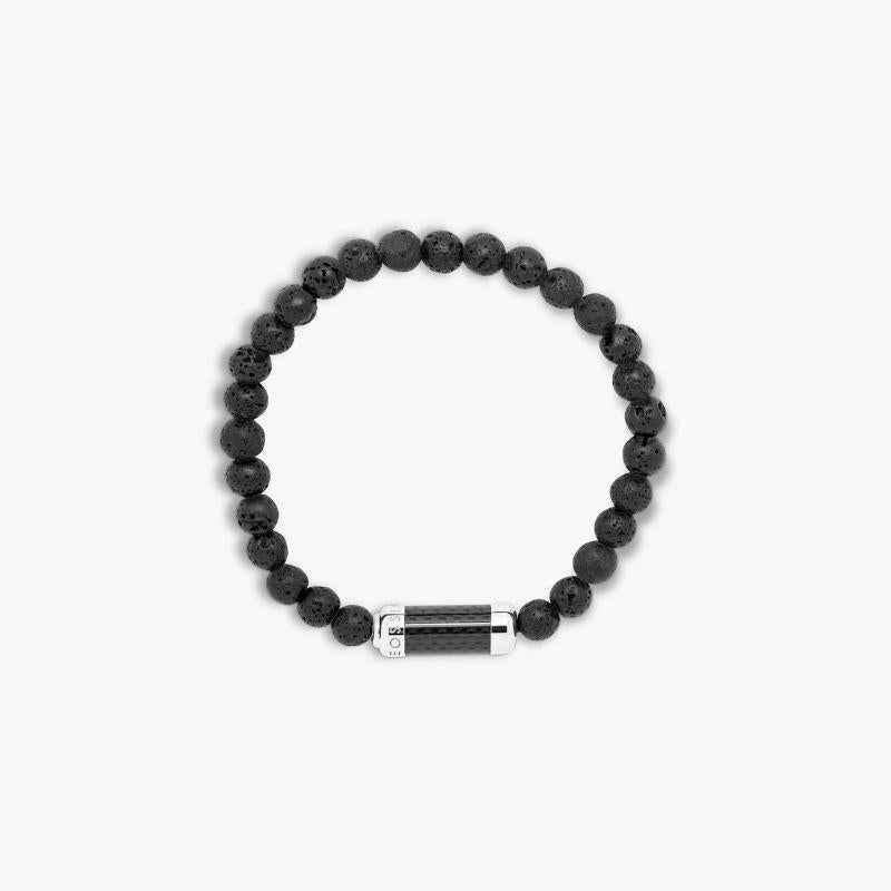 Montecarlo Bracelet in Black Lava with Black Carbon Fibre and Sterling Silver, Size L

Lava beads and black carbon fibre come together in a colour coordinated style, designed for your everyday wear bracelet. Finished with a rhodium plated sterling