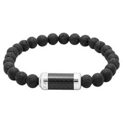 Montecarlo-Armband aus schwarzem Lava mit Kohlenstofffaser und Sterlingsilber, Größe S