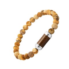 Pulsera Montecarlo de jaspe marrón con alutex marrón y plata de ley, talla L