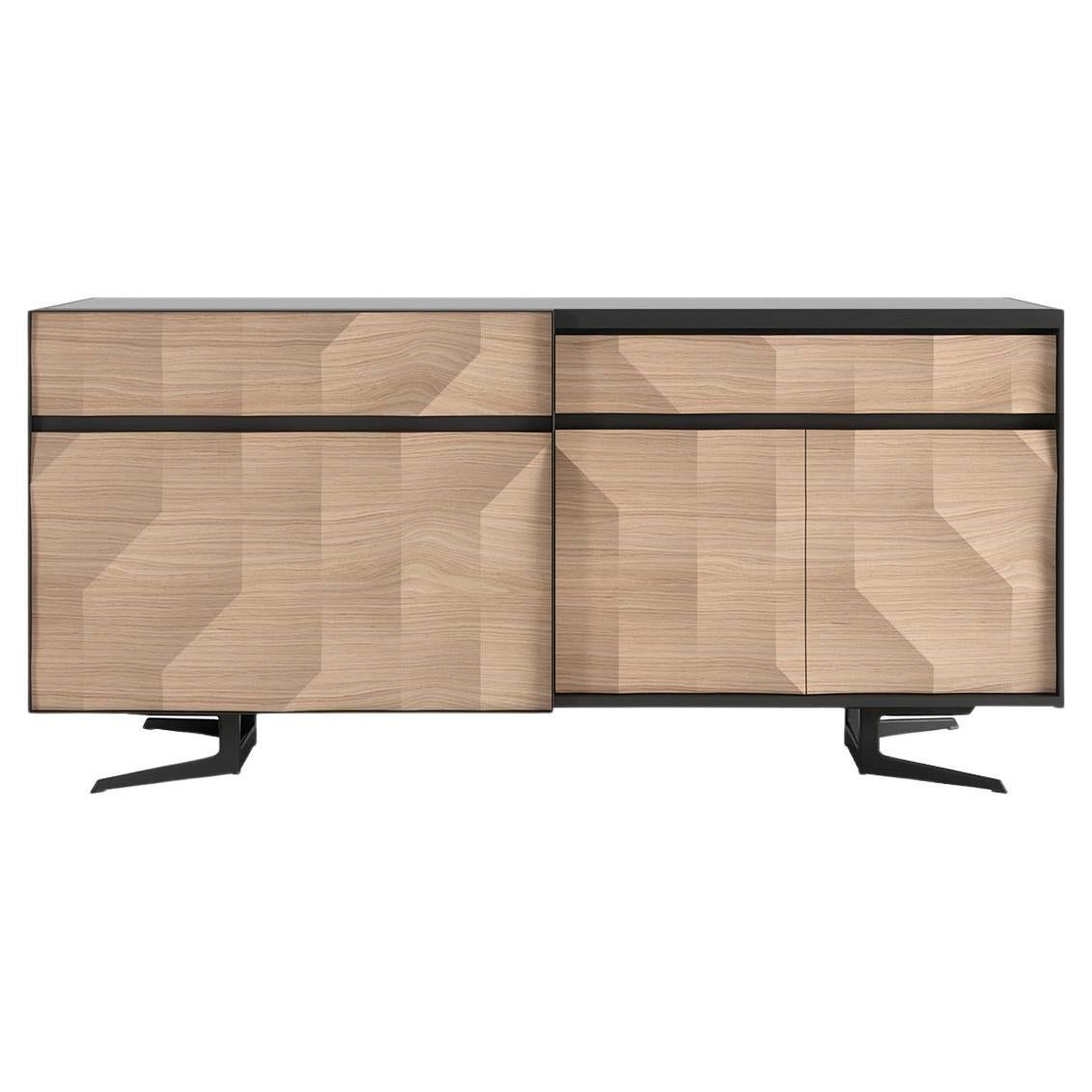 MonteCarlo Sideboard w/ 3 Doors and 1 Drawer w/ Glass Top - 185cm For Sale