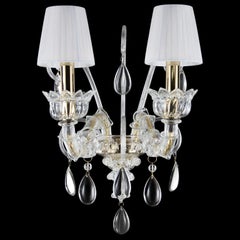 Sconce 2arms Venetian style Murano Glass, White Lampshades by Multiforme