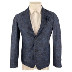 MONTEDORO Size 34 Blue & Black Marbled Linen / Cotton Sport Coat