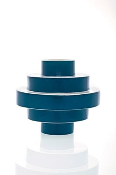 Montée, Blue Hand-Painted Ceramic Contemporary Vase, Made in Italy