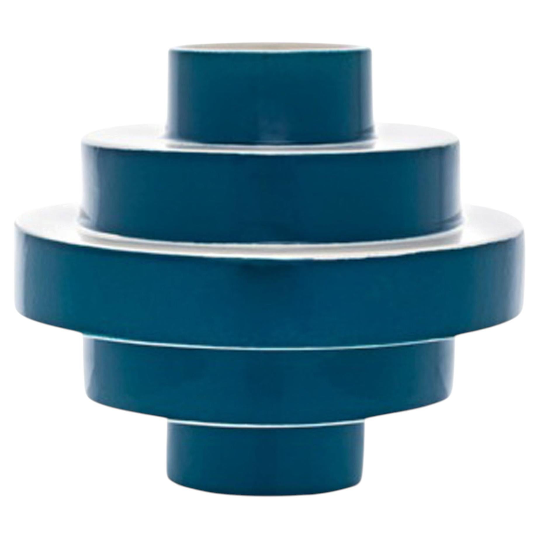 Montée, Blue Hand-Painted Ceramic Contemporary Vase, Made in Italy